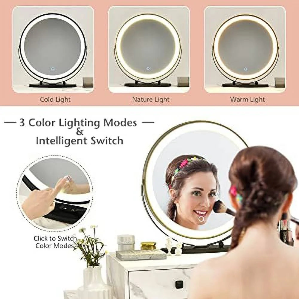 Wooden Vanity Set with Lighted Mirror & Stool U21348