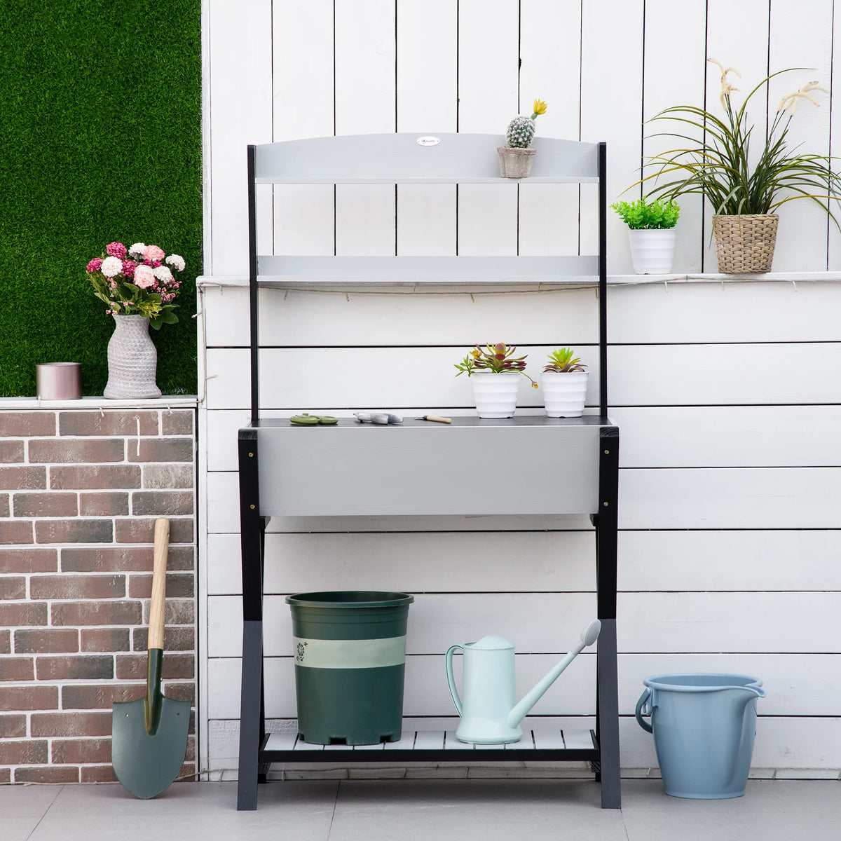 Wood Potting Bench Table with Storage Box N50437