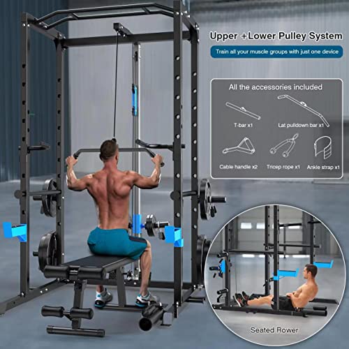 Power Cage with J-Hooks, Dip Handles, Landmine Attachment Q806