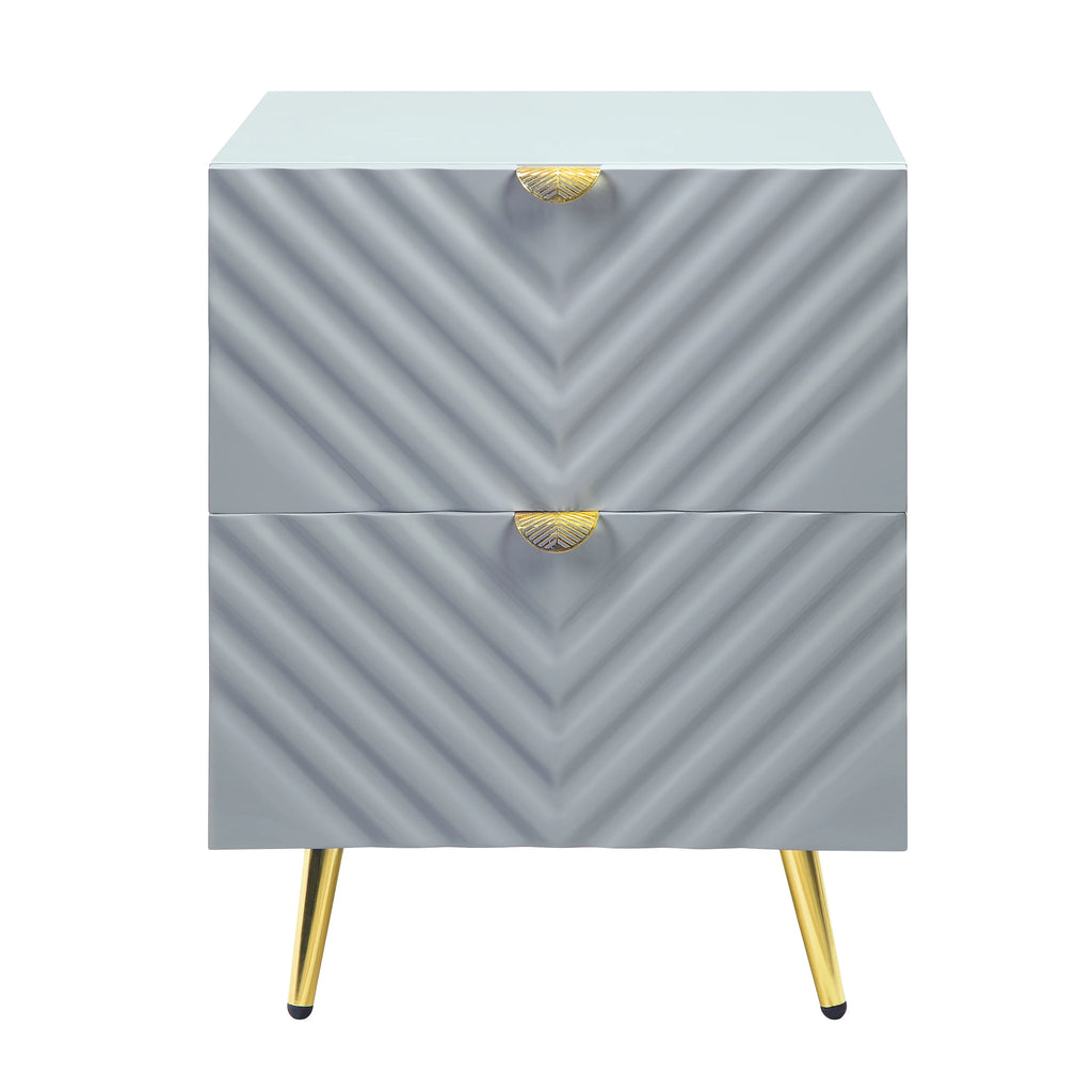 Gray High Gloss 2 Drawer Nightstand P458