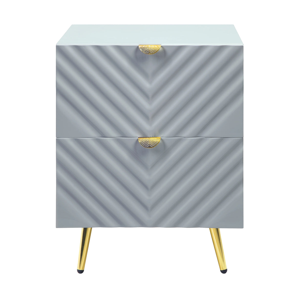 Gray High Gloss 2 Drawer Nightstand P458