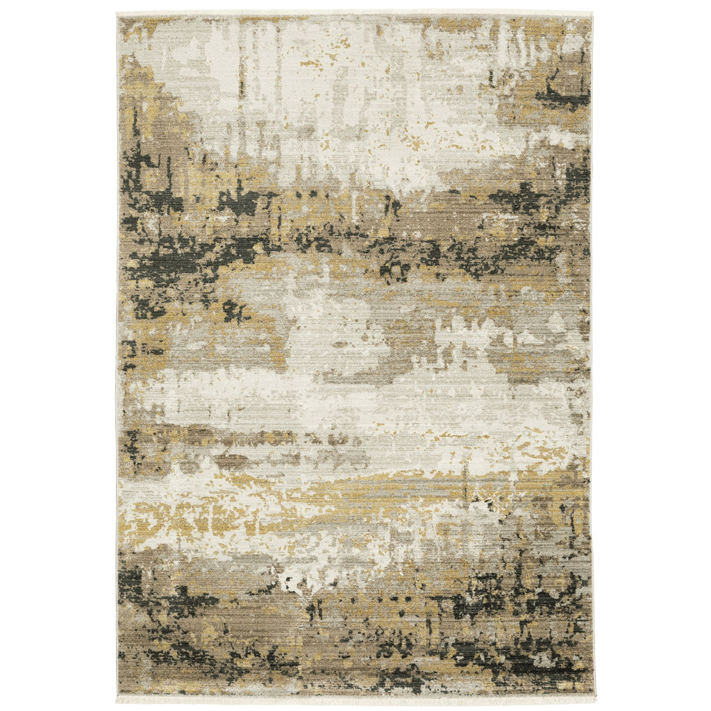 Abstract Gold Black Area Rug 2'3" x 7'6" P2936