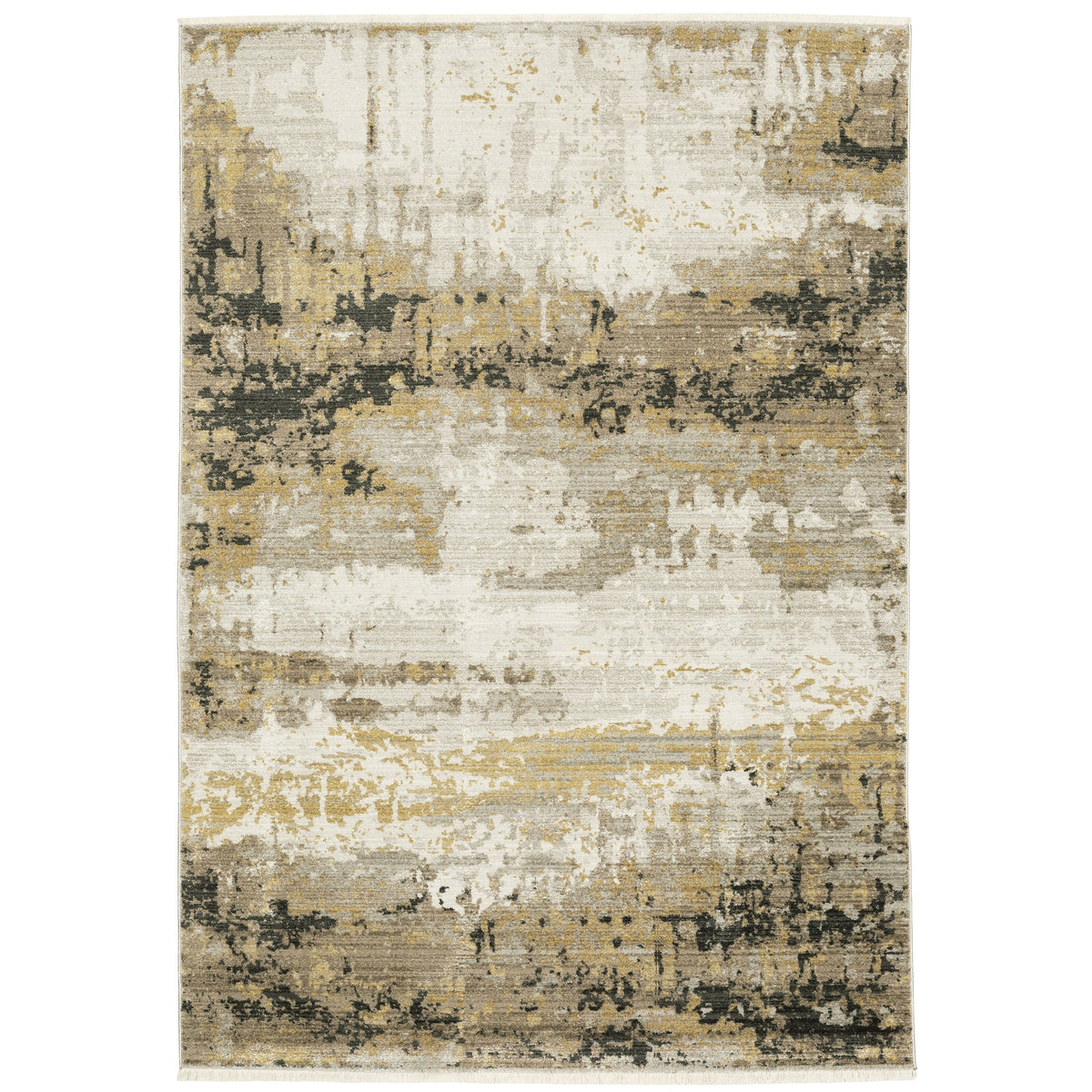 Abstract Gold Black Area Rug 2'3" x 7'6" P2936