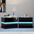 Black Modern LED Nightstand Set of 2 with 2 High Glossy Drawers T46193