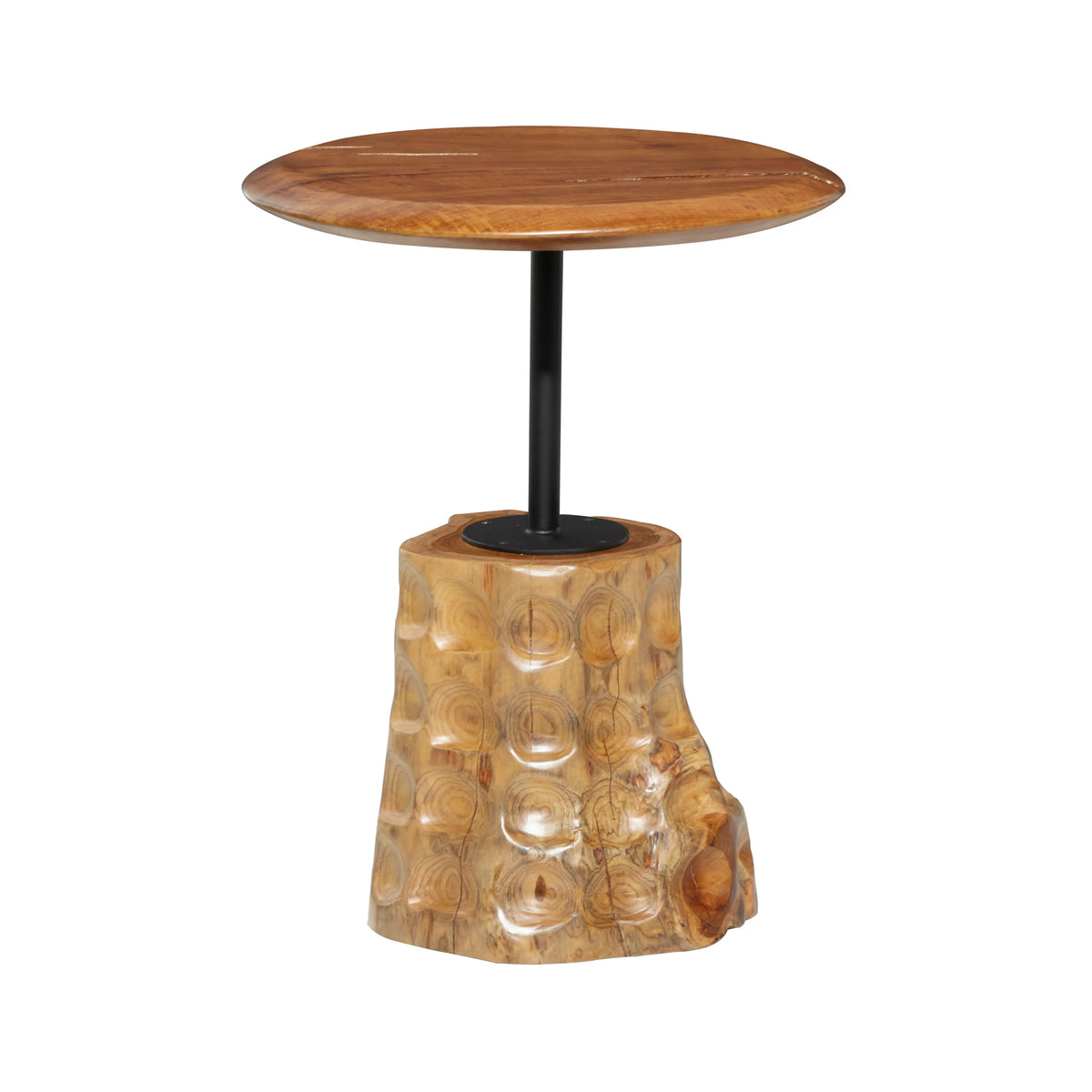 Brown Teak Wood Live Edge Accent Table with Tree Stump Base N908
