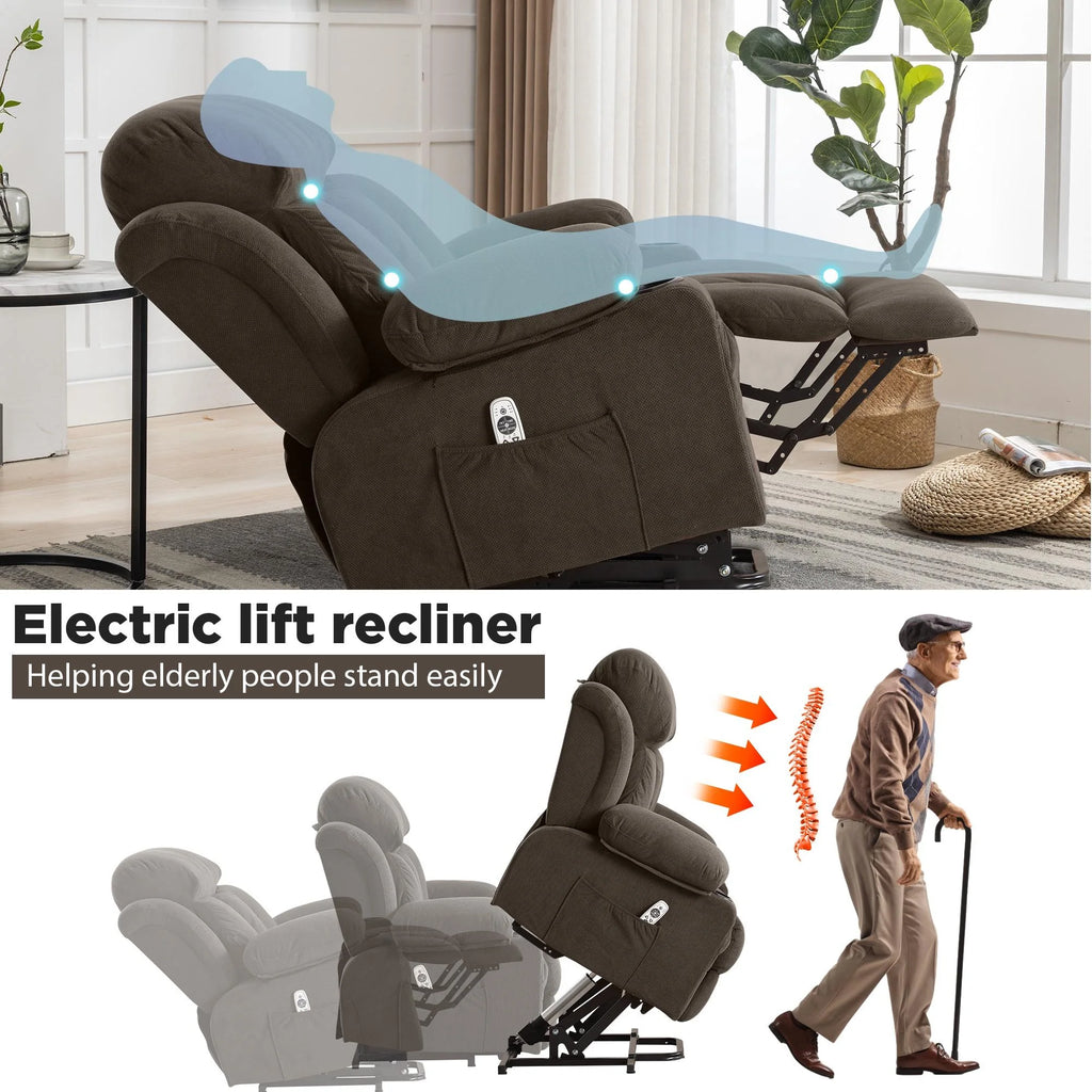 Brown PU Leather Power Lift Recliner Chair with Massage and Heating O355