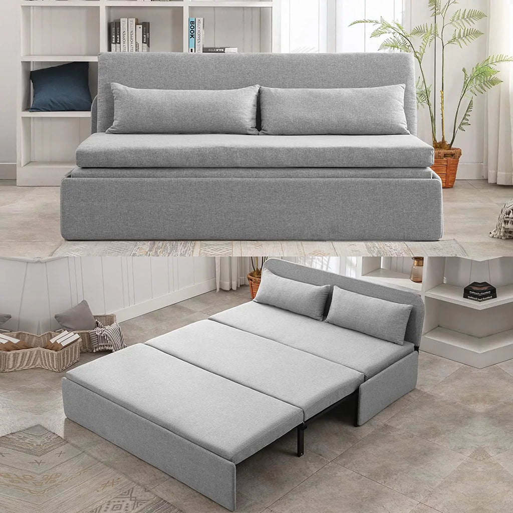 Queen Size Light Gray Linen Convertible Sofa Bed M90618