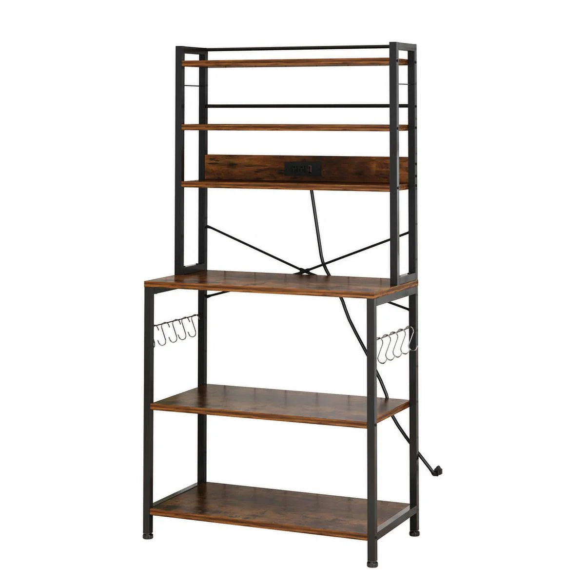 Rustic Brown 6-Tier Bakers Rack with Power Outlets S523