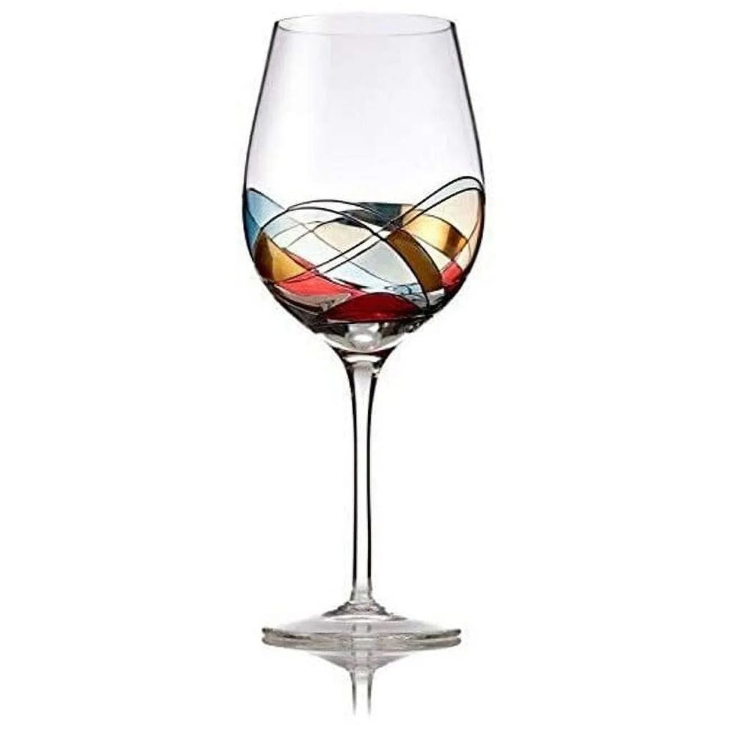 Stemmed Wine Glass with Colored Mosaic Design 28 oz M463