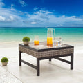 Patio Side End Coffee Table with Metal Steel Frame Wood Grain Desktop Rattan Wicker M238571