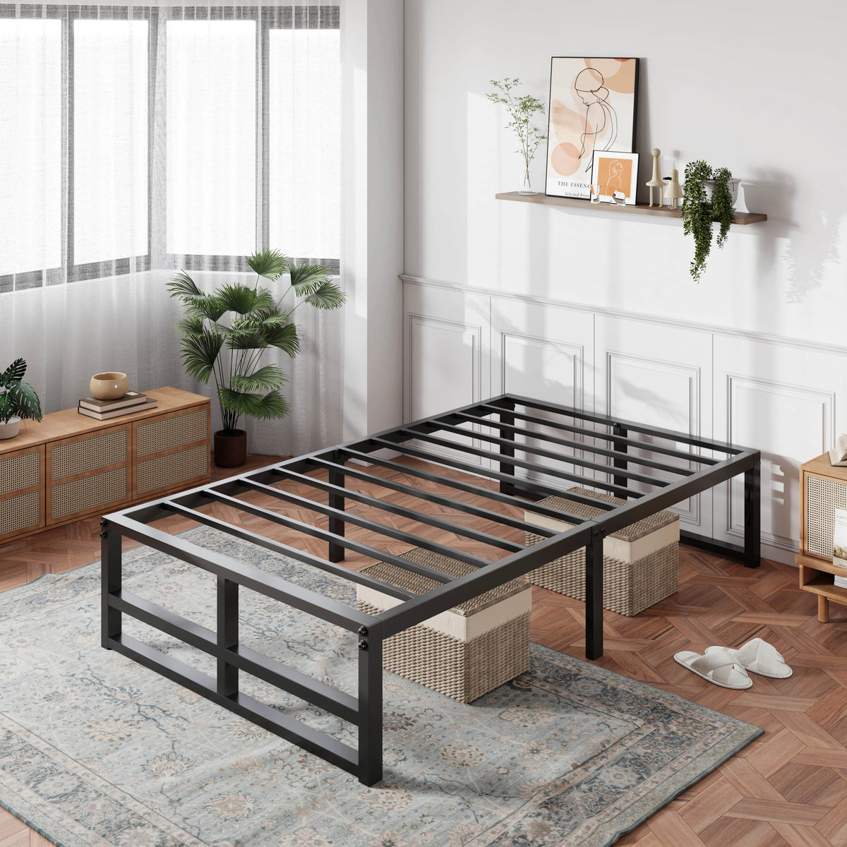 Twin Size Metal Platform Bed Frame with Storage Space H140713