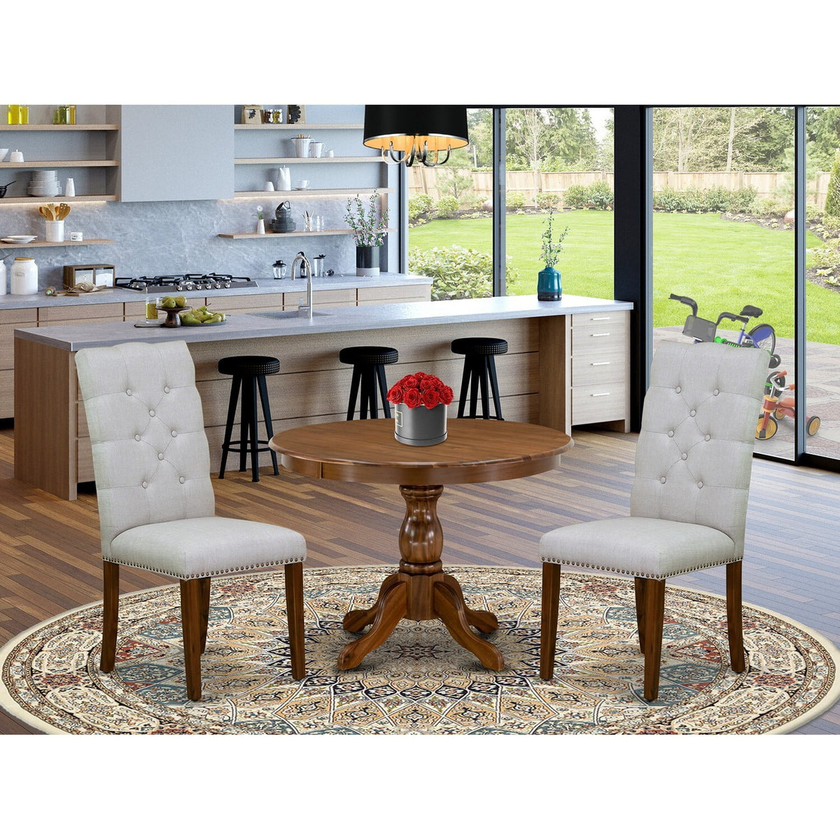 3-piece Wood Dining Set in Walnut G385