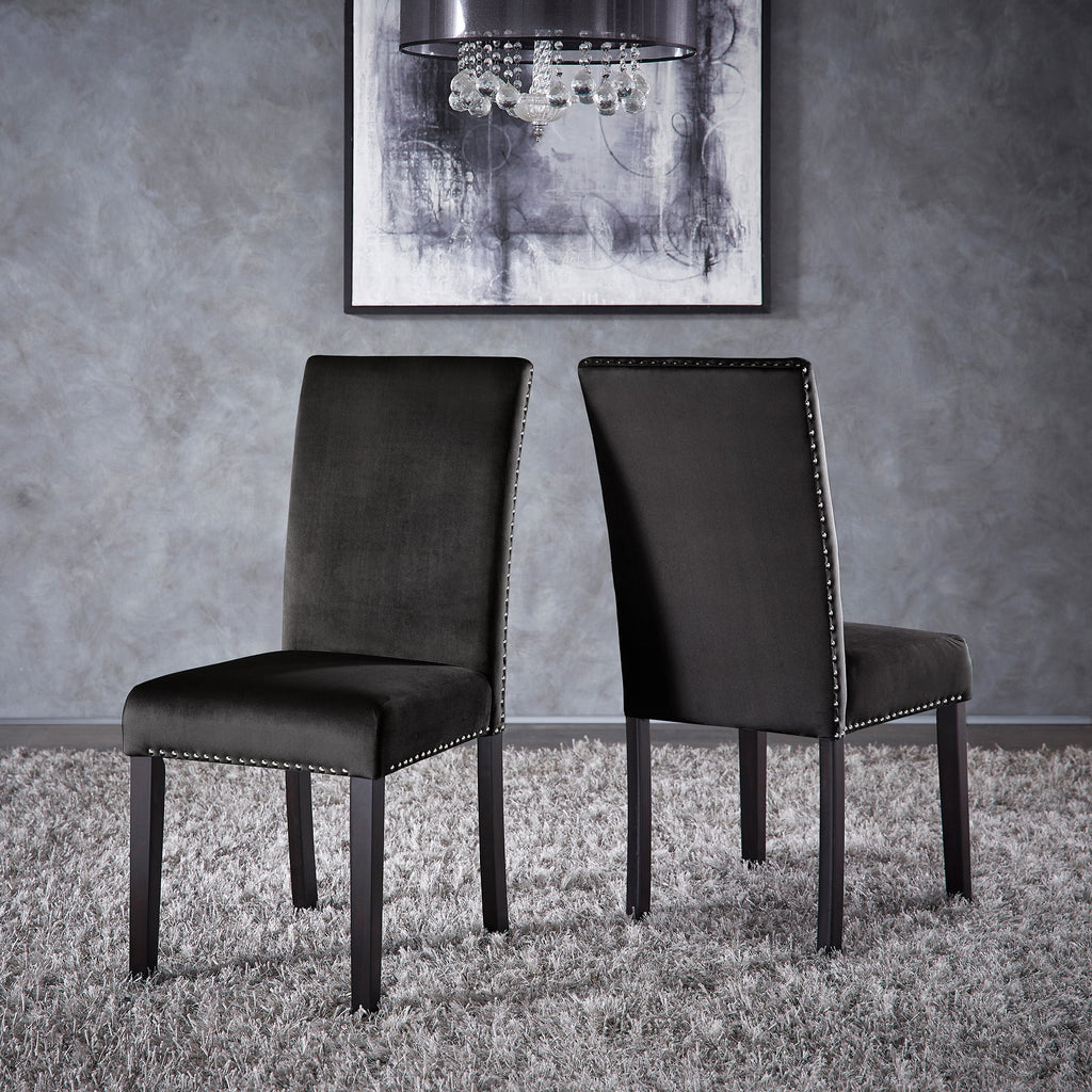 Black Velvet Upholstered Dining Chairs Set of 2 J9788