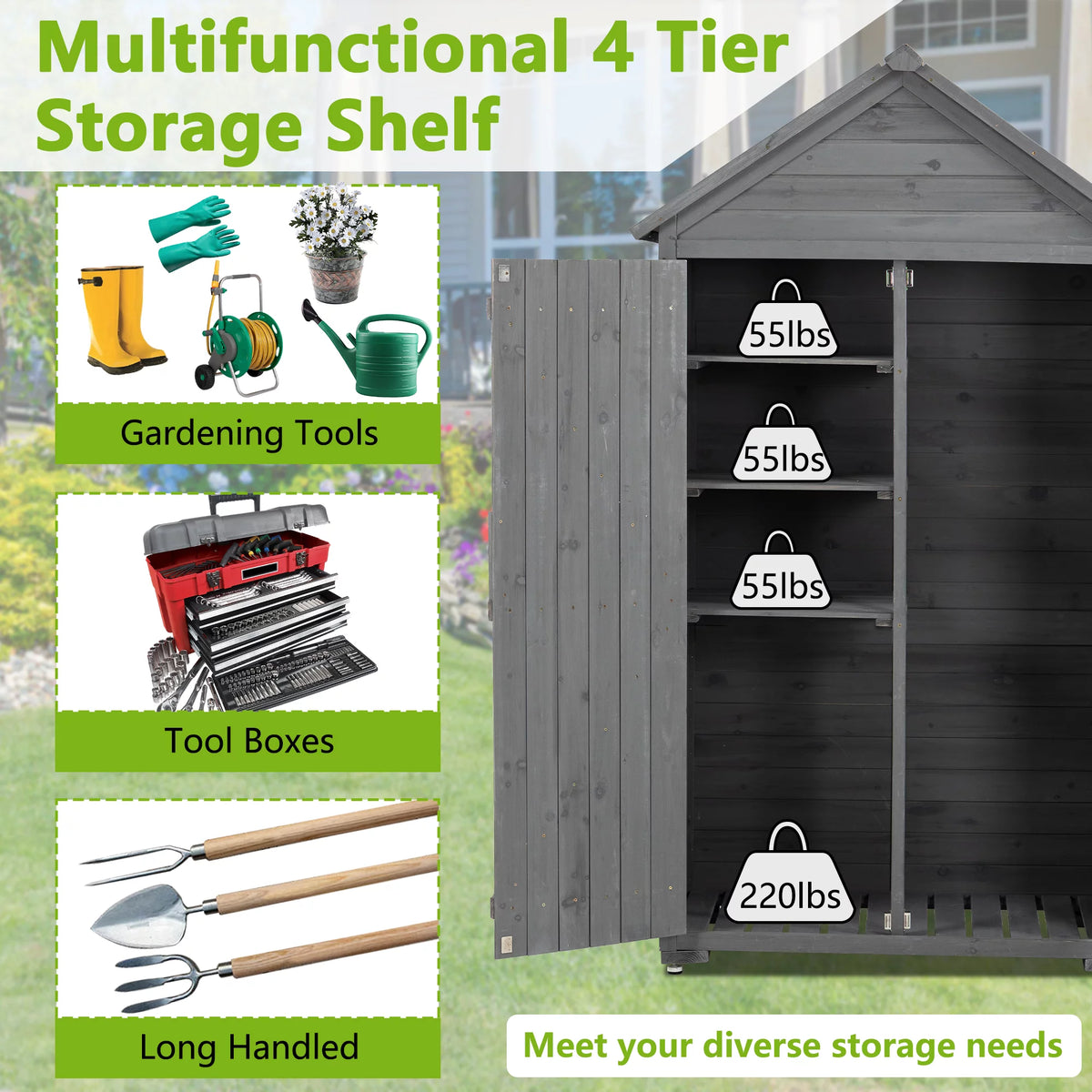 Outdoor Wood Storage Cabinet with Shelves and Latch Q38016