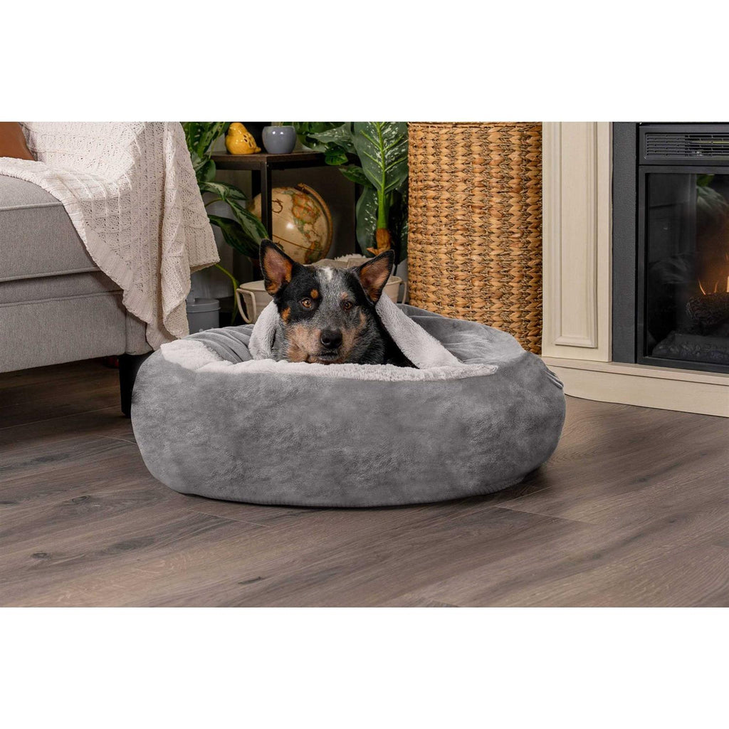 Velvet Faux Fur Hooded Donut Bed R347395