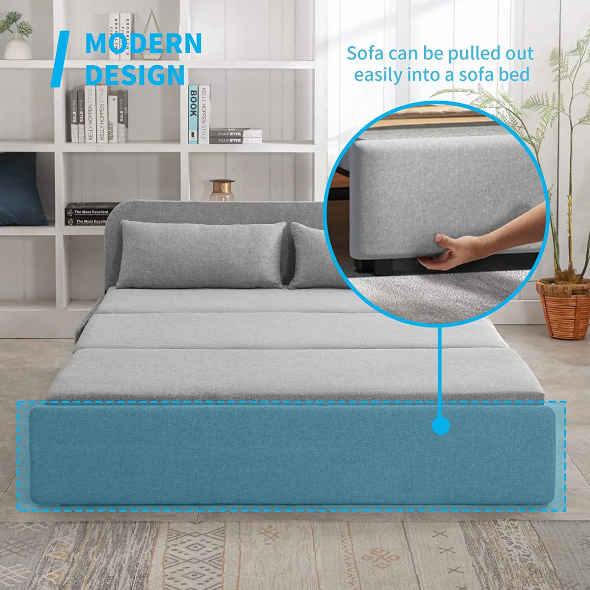 Queen Size Light Gray Linen Convertible Sofa Bed M90618