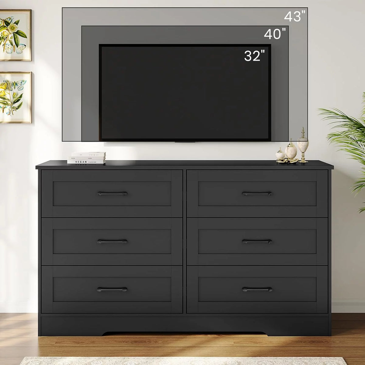 Black 6 Drawer Wood Dresser S489484