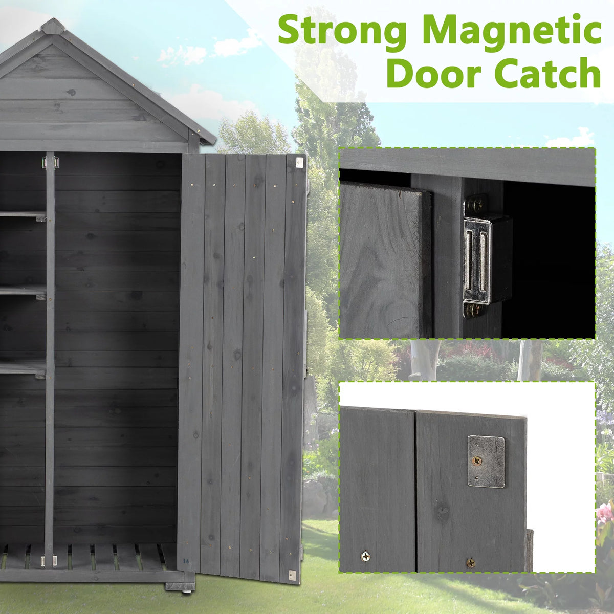 Outdoor Wood Storage Cabinet with Shelves and Latch Q38016