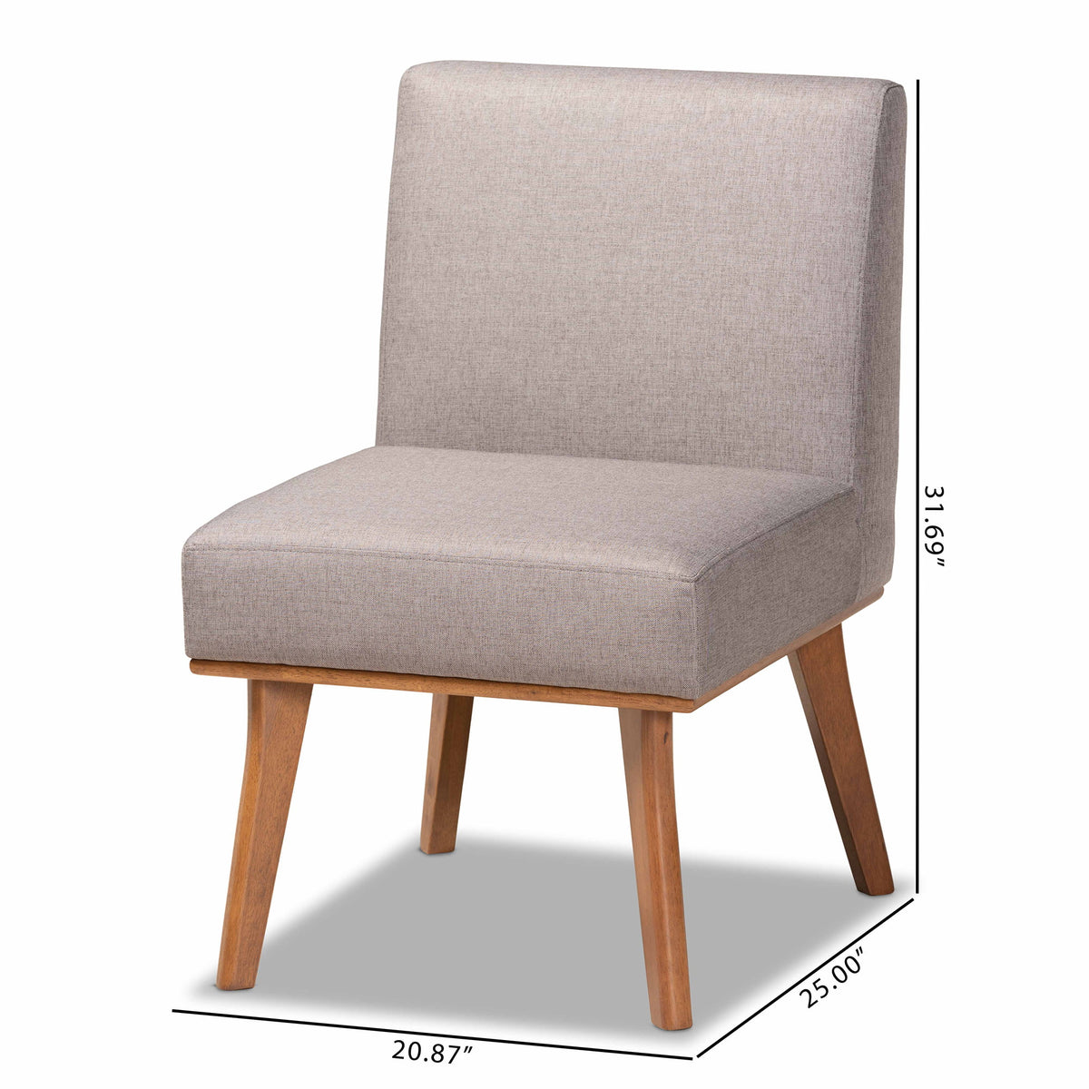 Grey Fabric Upholstered Walnut Brown Wood Dining Chair J862