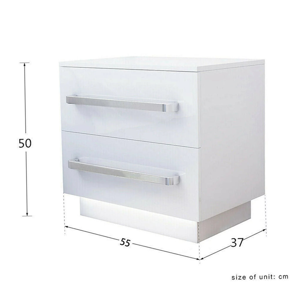 White High Gloss Nightstand with LED Light 2 Drawers Z825428