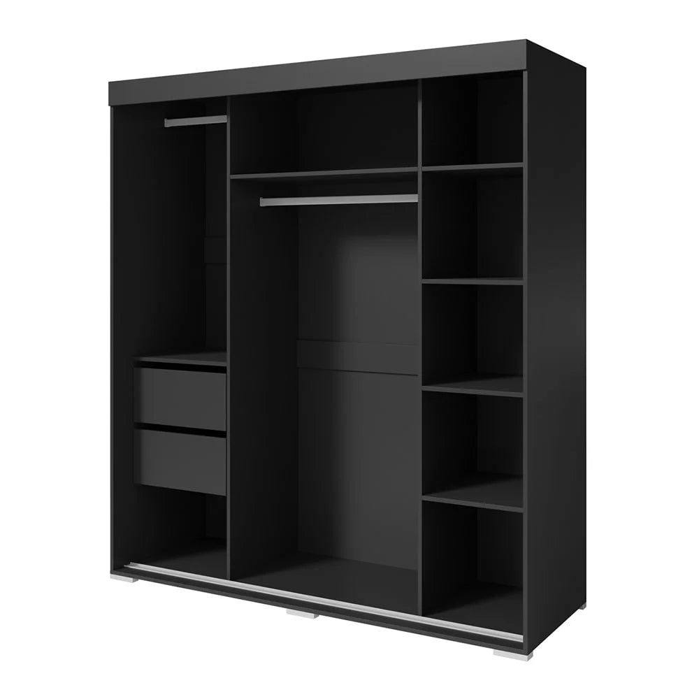 Black 3-door Wardrobe Armoire with Mirror H6378