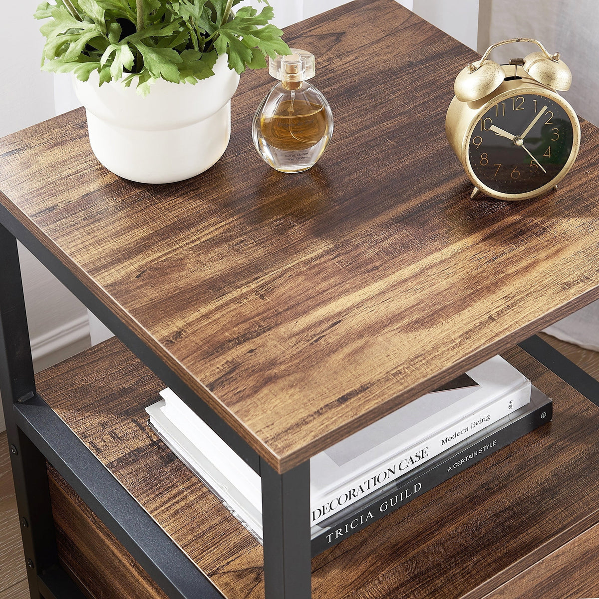 2 Tiers Nightstand with Drawer and Open Shelf Brown B669