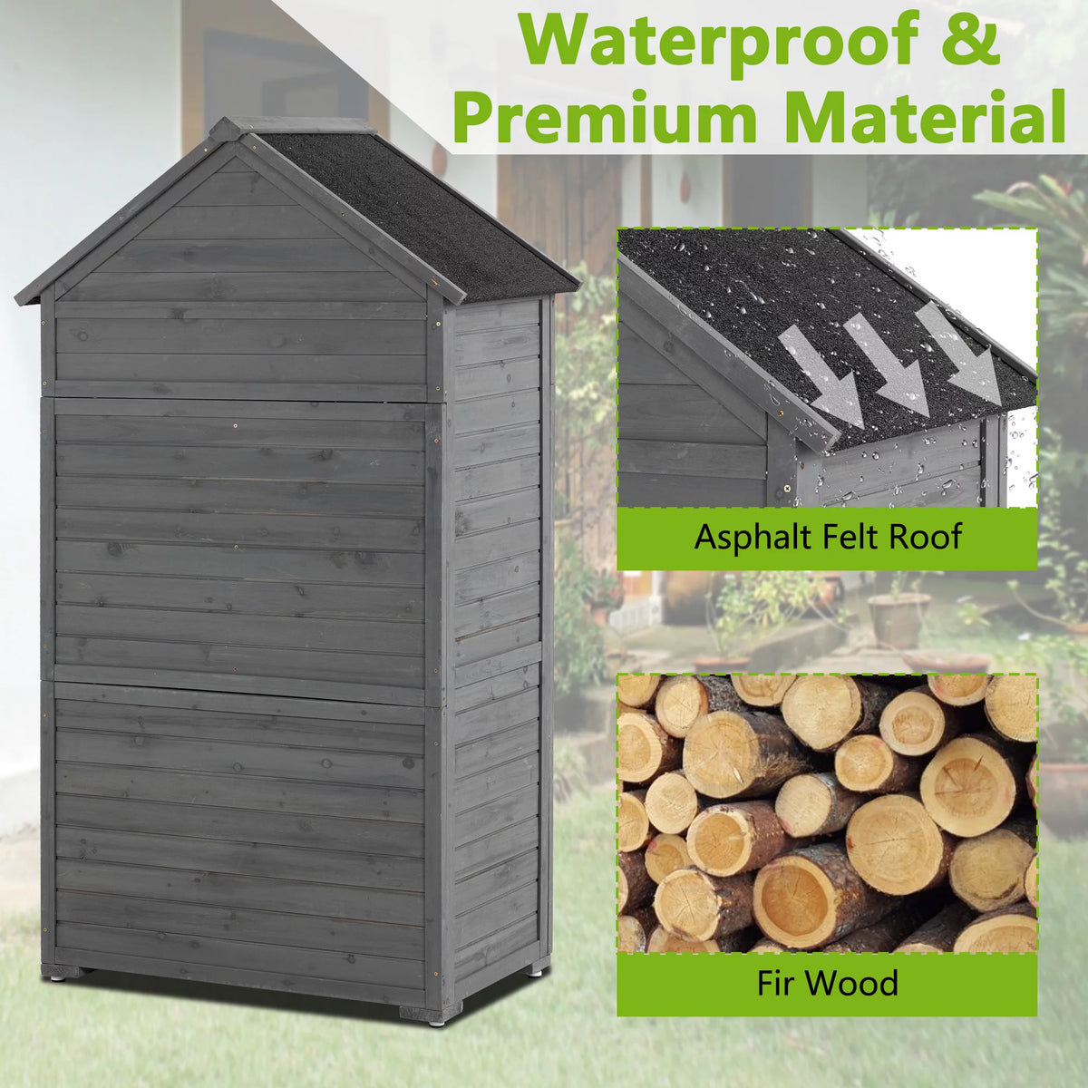 Outdoor Wood Storage Cabinet with Shelves and Latch Q38016