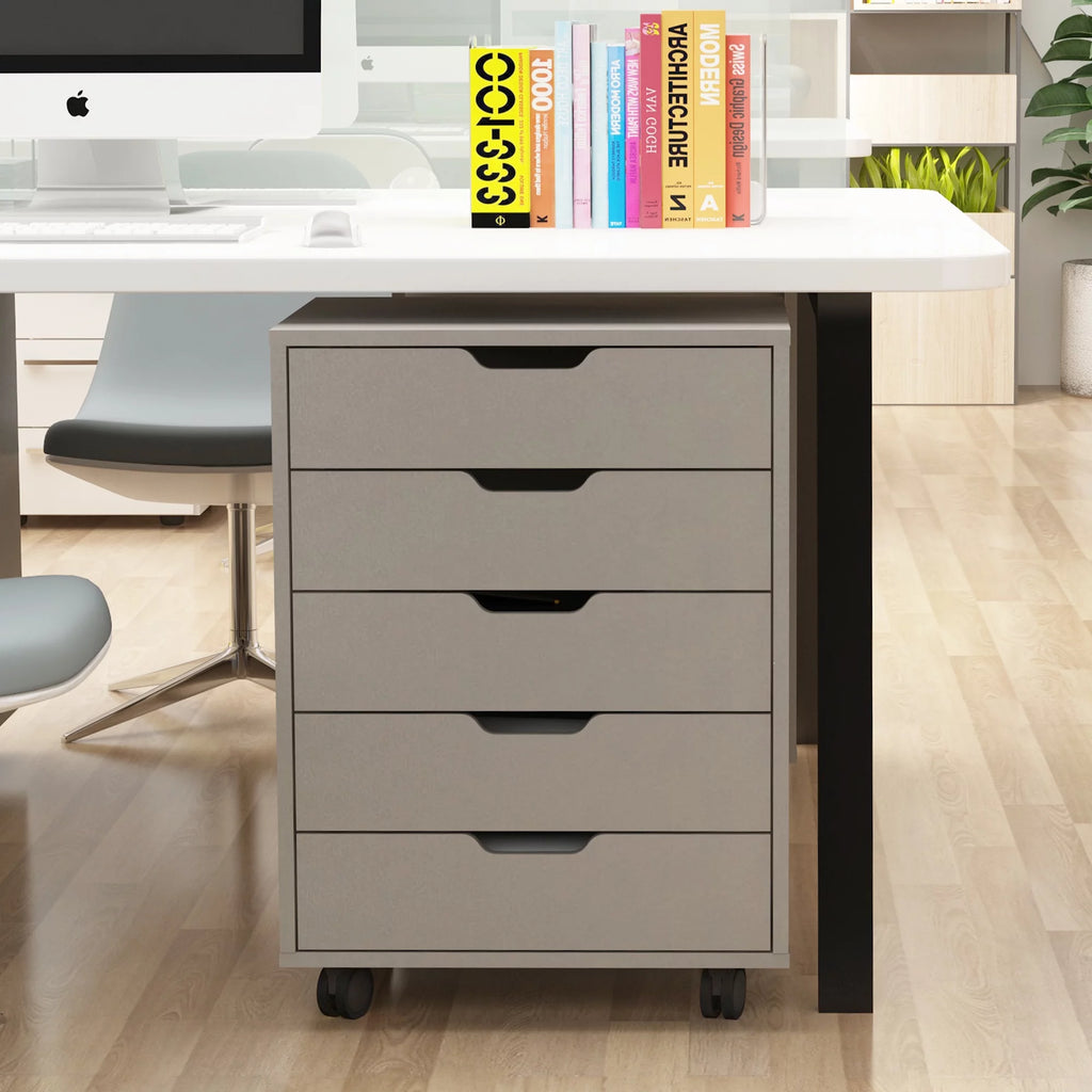 White 5 Drawer Rolling Filing Cabinet K9860