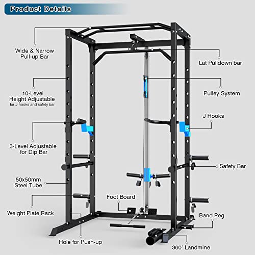 Power Cage with J-Hooks, Dip Handles, Landmine Attachment Q806