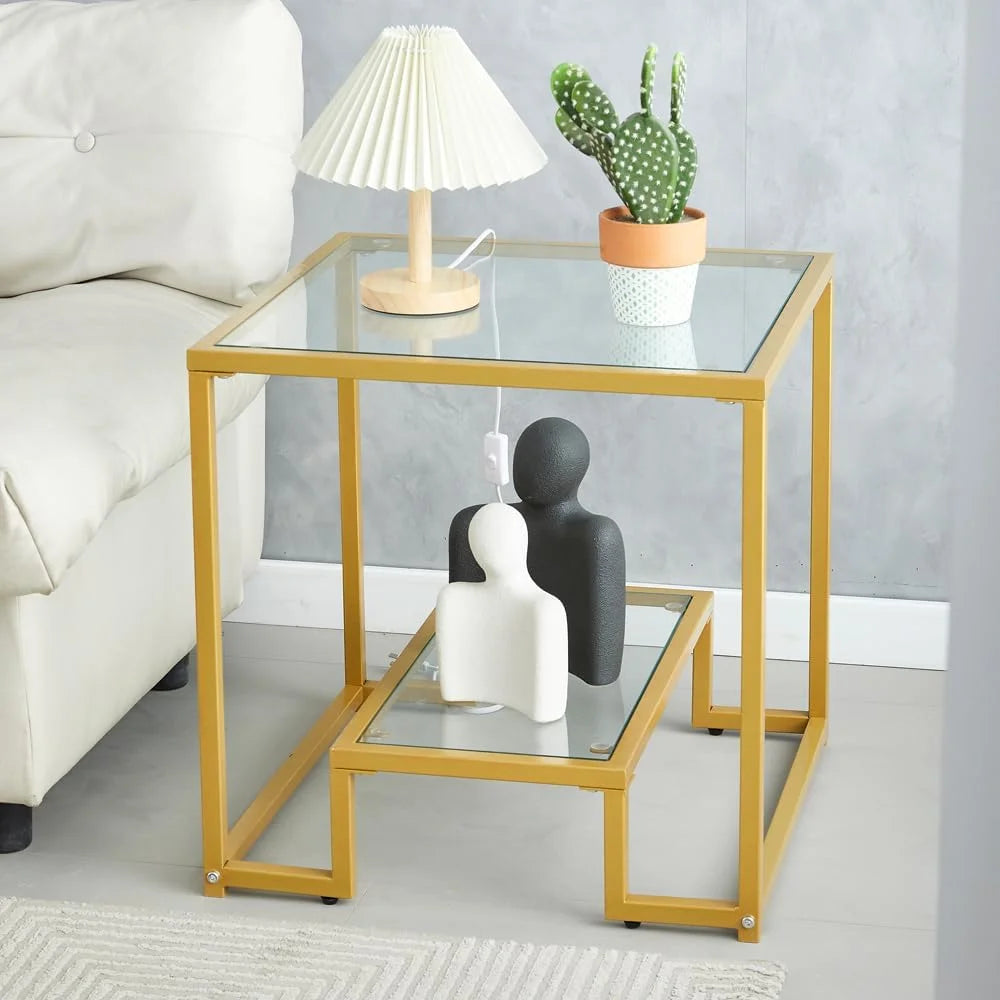Black Metal Glass Coffee Table with 2 Shelves Y266496