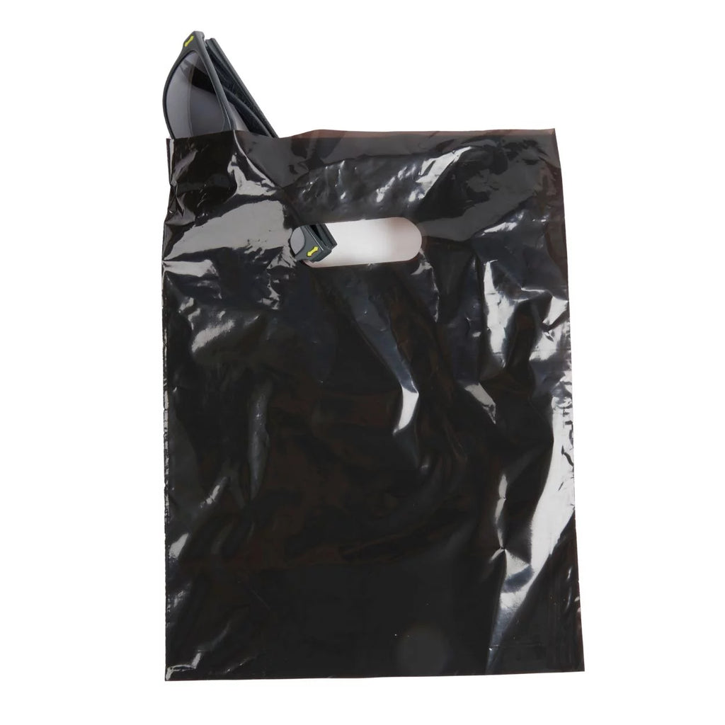 Black Plastic Merchandise Shopping Bags with Die Cut Handles 9" x 12" Case of 1,000 H2781
