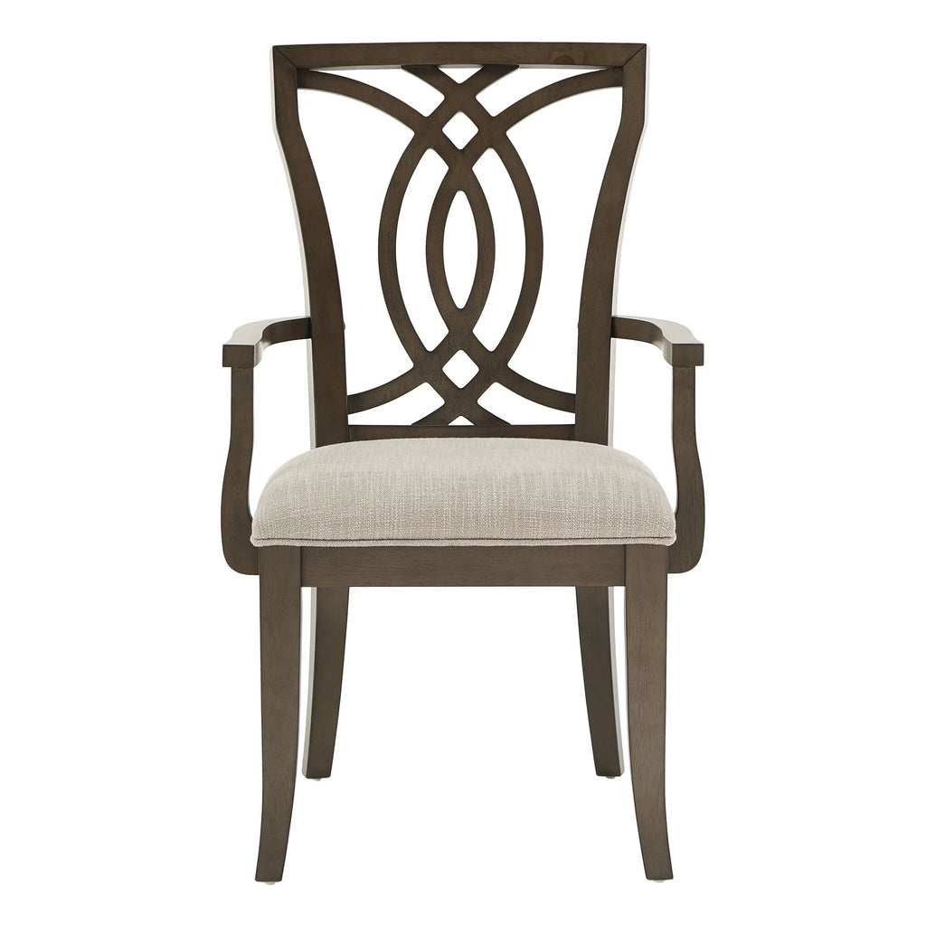 Beige Fabric Dark Walnut Wood Upholstered Dining Chairs Set of 2 M5282