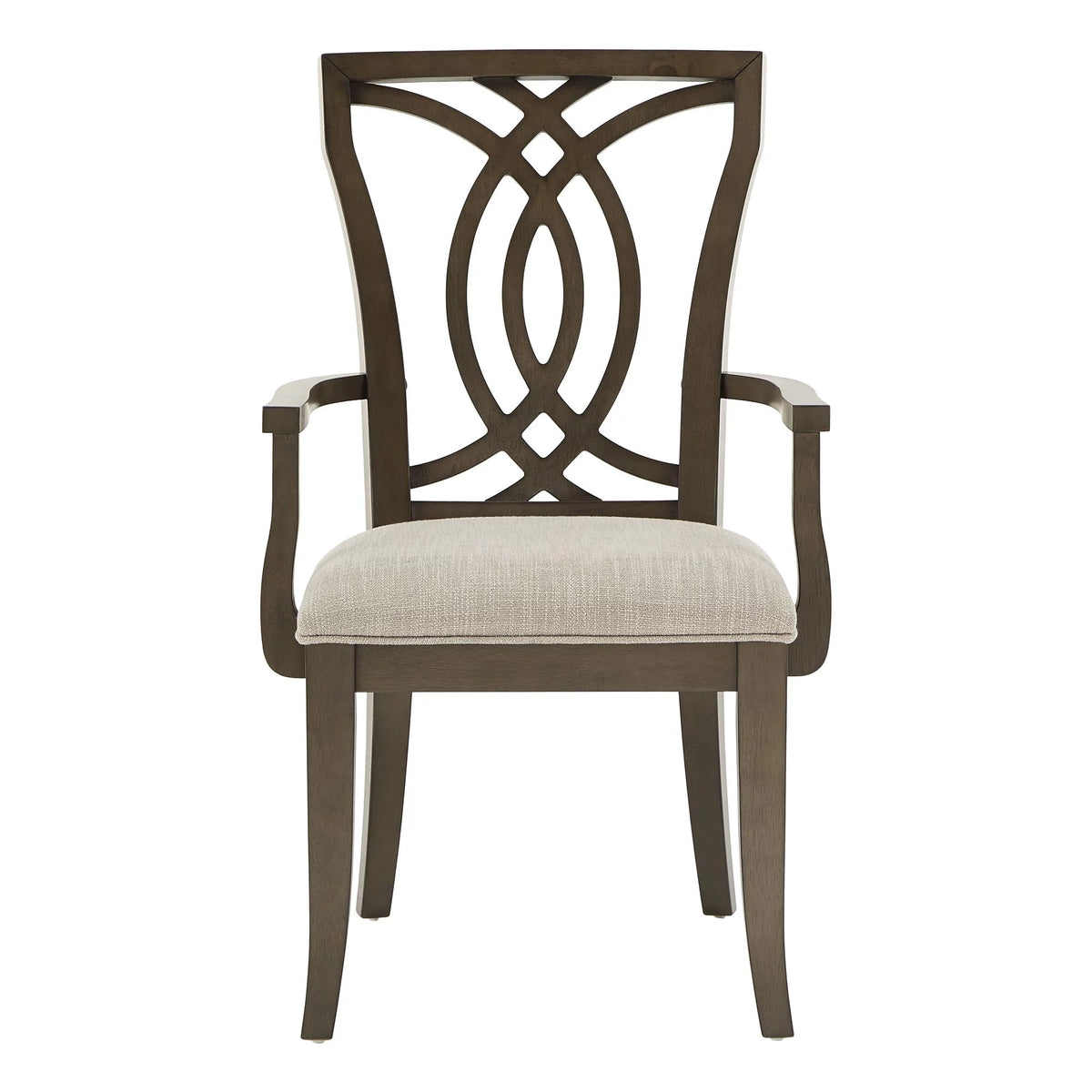 Beige Fabric Dark Walnut Wood Upholstered Dining Chairs Set of 2 M5282