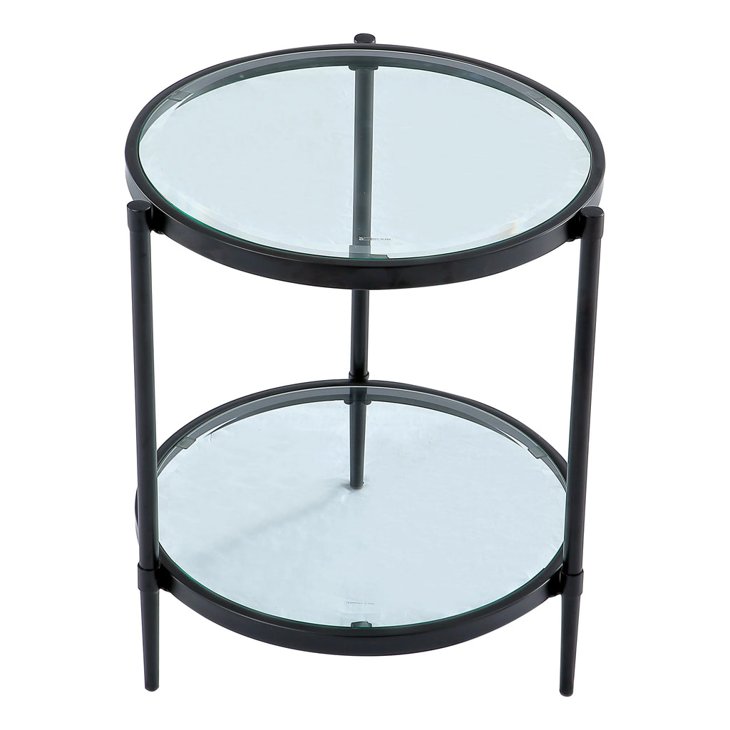 Round Coffee End Table with Temper Glass Top and Metal Leg R3887