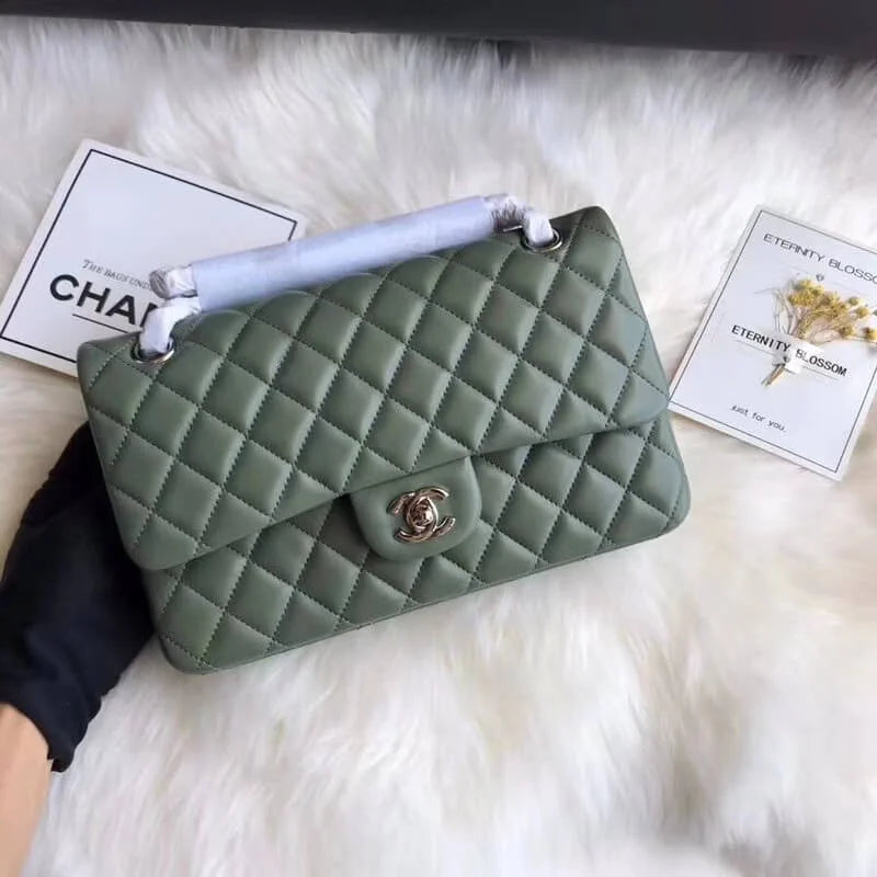 Green Medium Lambskin Leather Flap Bag B7394