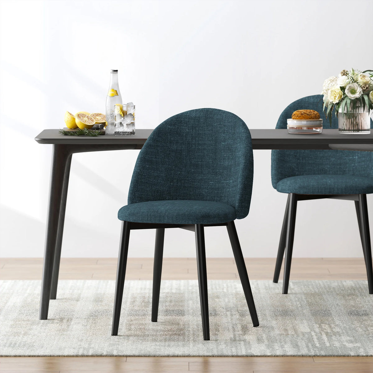 Green Linen Fabric Dining Chairs Set of 2 W9459
