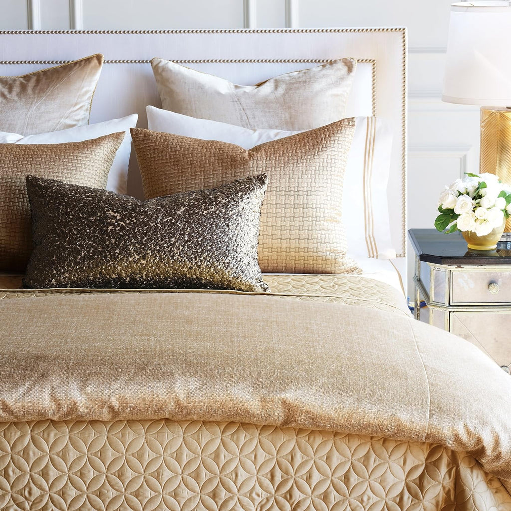 Queen Gold Textured Geometric Coverlet W63057