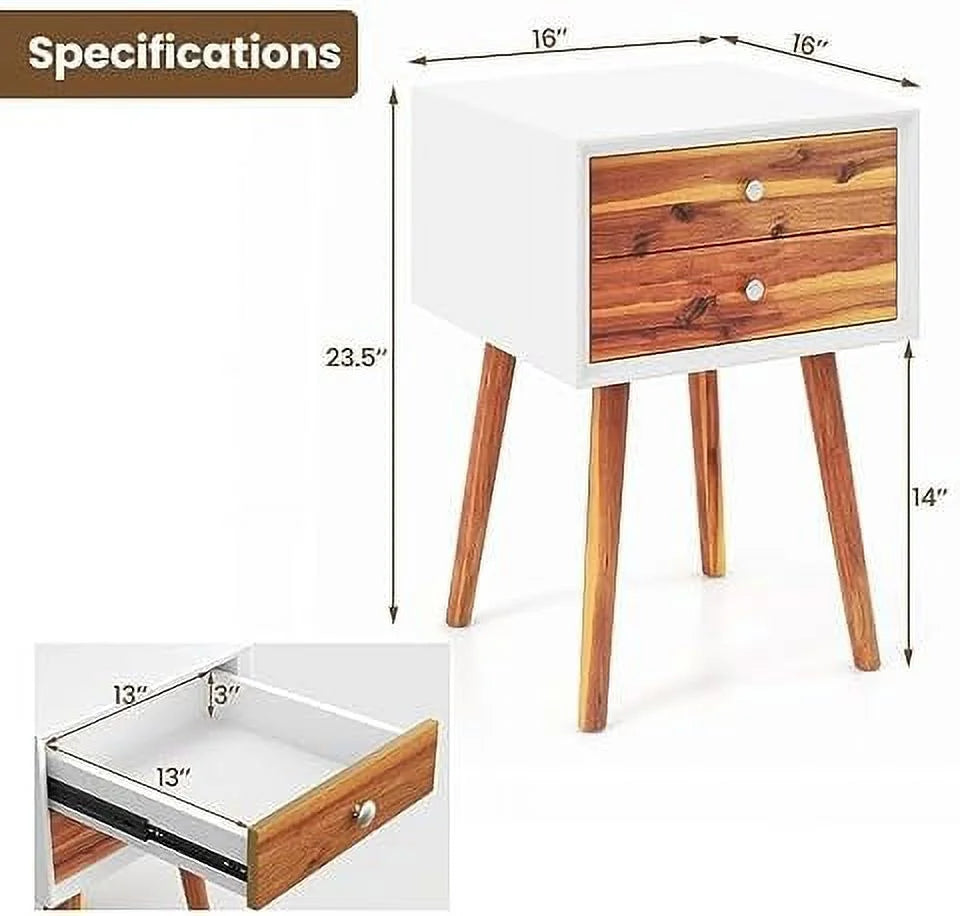 Natural 2 Drawer Wooden Nightstand B9632