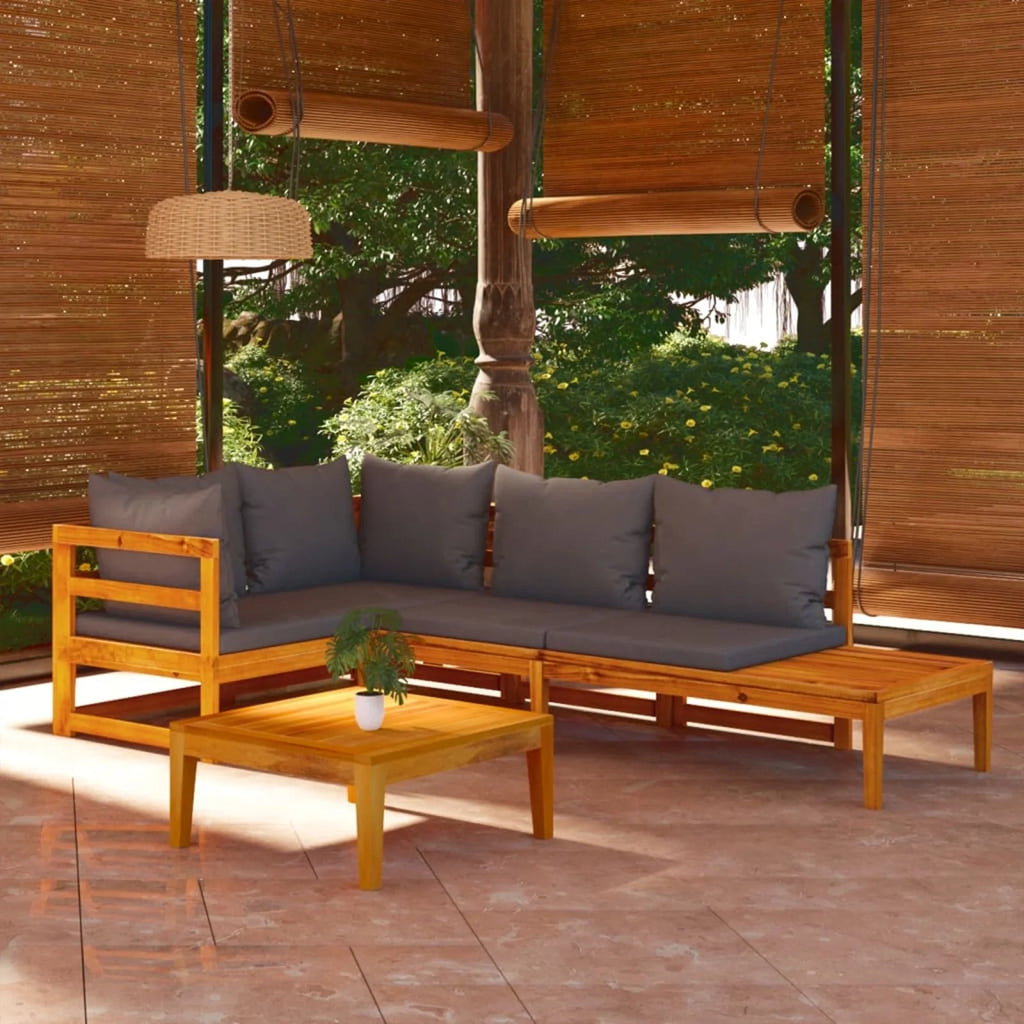 4 Piece Dark Gray Cushioned Acacia Wood Patio Lounge Set Q30486