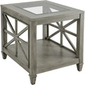 Square Wood End Table with Glass Top Grey S293496