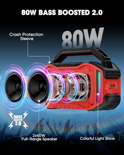 Bluetooth Wireless Speaker with Bass, 20H Playtime, IPX6 Waterproof (Black) C144