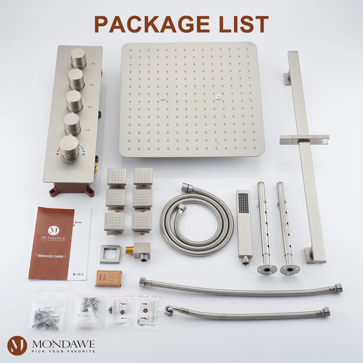 16 Inch Thermostatic Rain Shower System with 6 Body Spray B393227