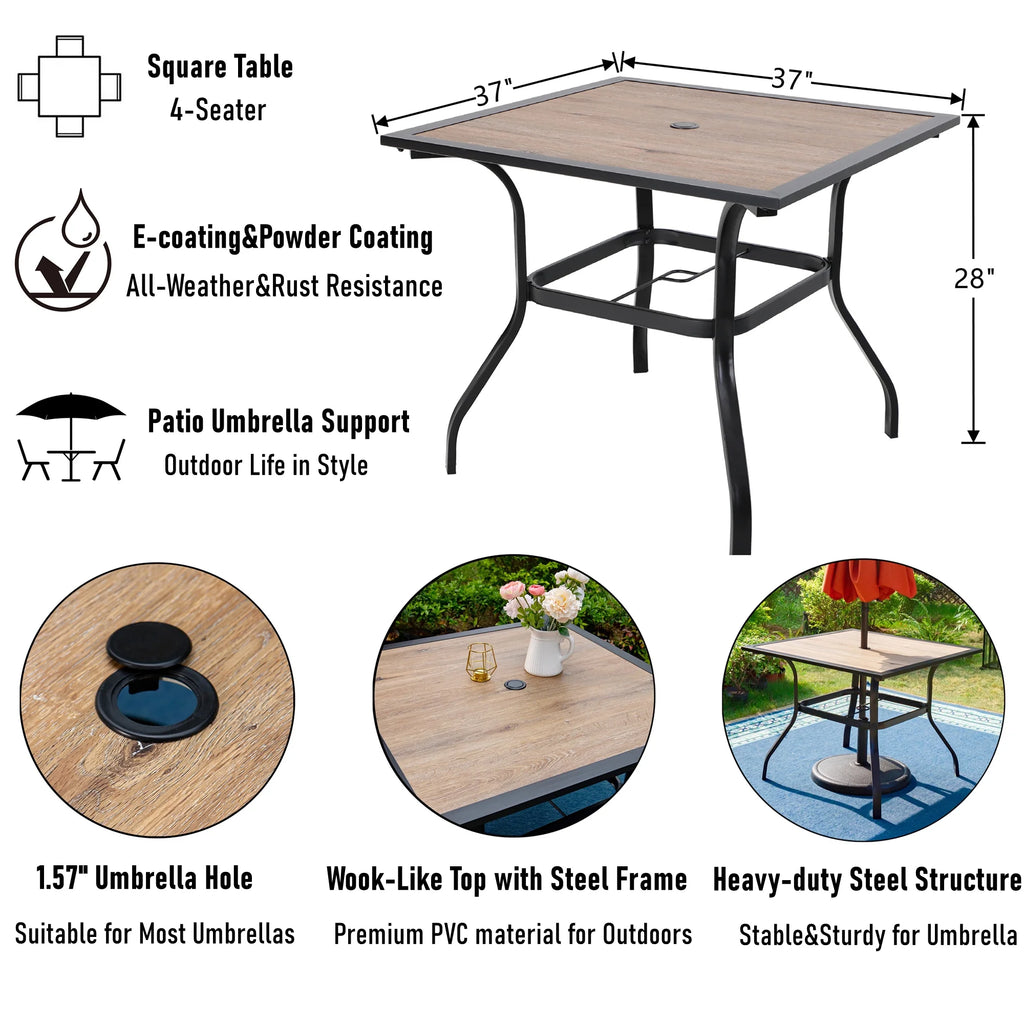 5-Piece Outdoor Patio Dining Set with Textilene Chairs & Wood Grain Table O403537