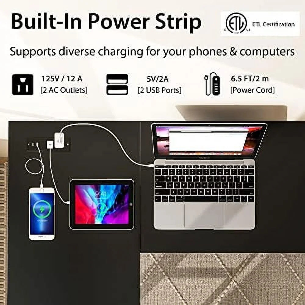 L Shaped Computer Desk with Outlets & USB Ports K674
