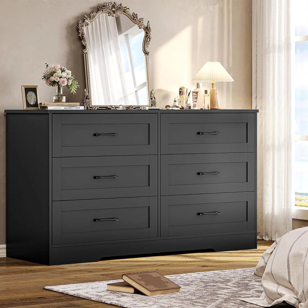 Black 6 Drawer Wood Dresser S489484