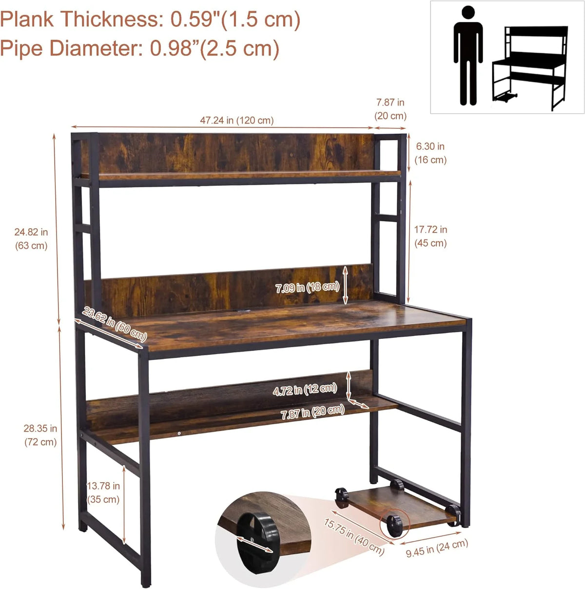 48" Computer Desk with Bookshelf & CPU Stand S606919