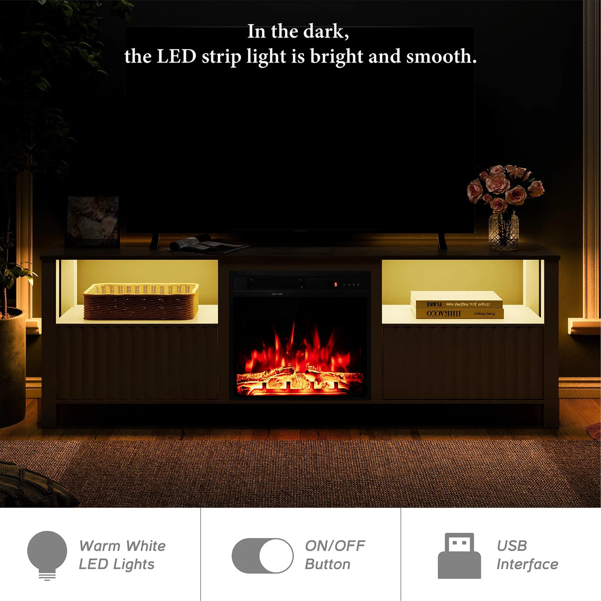 White Electric Fireplace TV Stand up to 80 Inch P5410