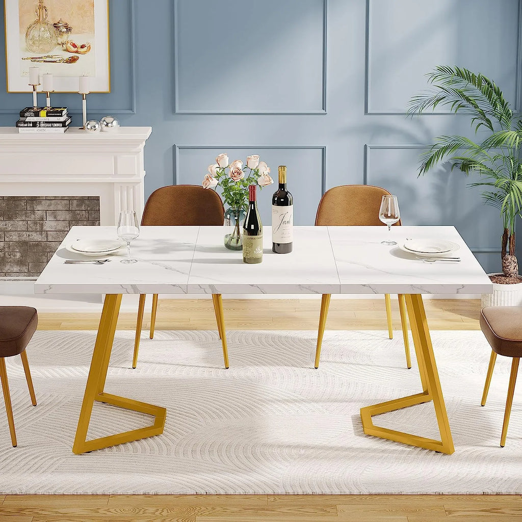 White Faux Marble Dining Table G5276