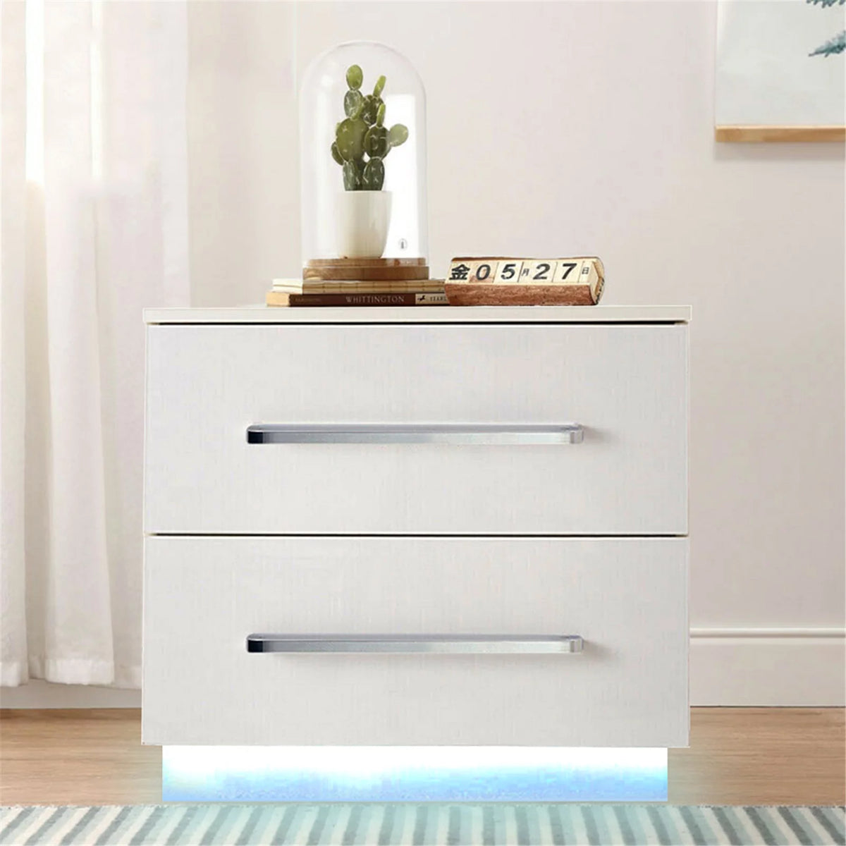 White High Gloss Nightstand with LED Light 2 Drawers Z825428