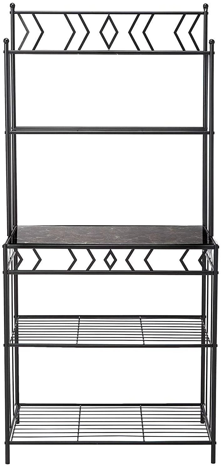 5 Tier Black Metal & Wood Kitchen Storage Rack D6030